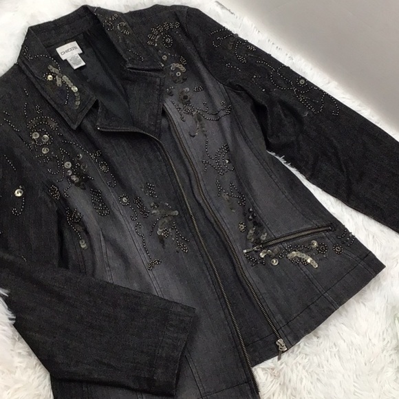 Chico’s black denim beaded moto jacket L - Picture 12 of 13